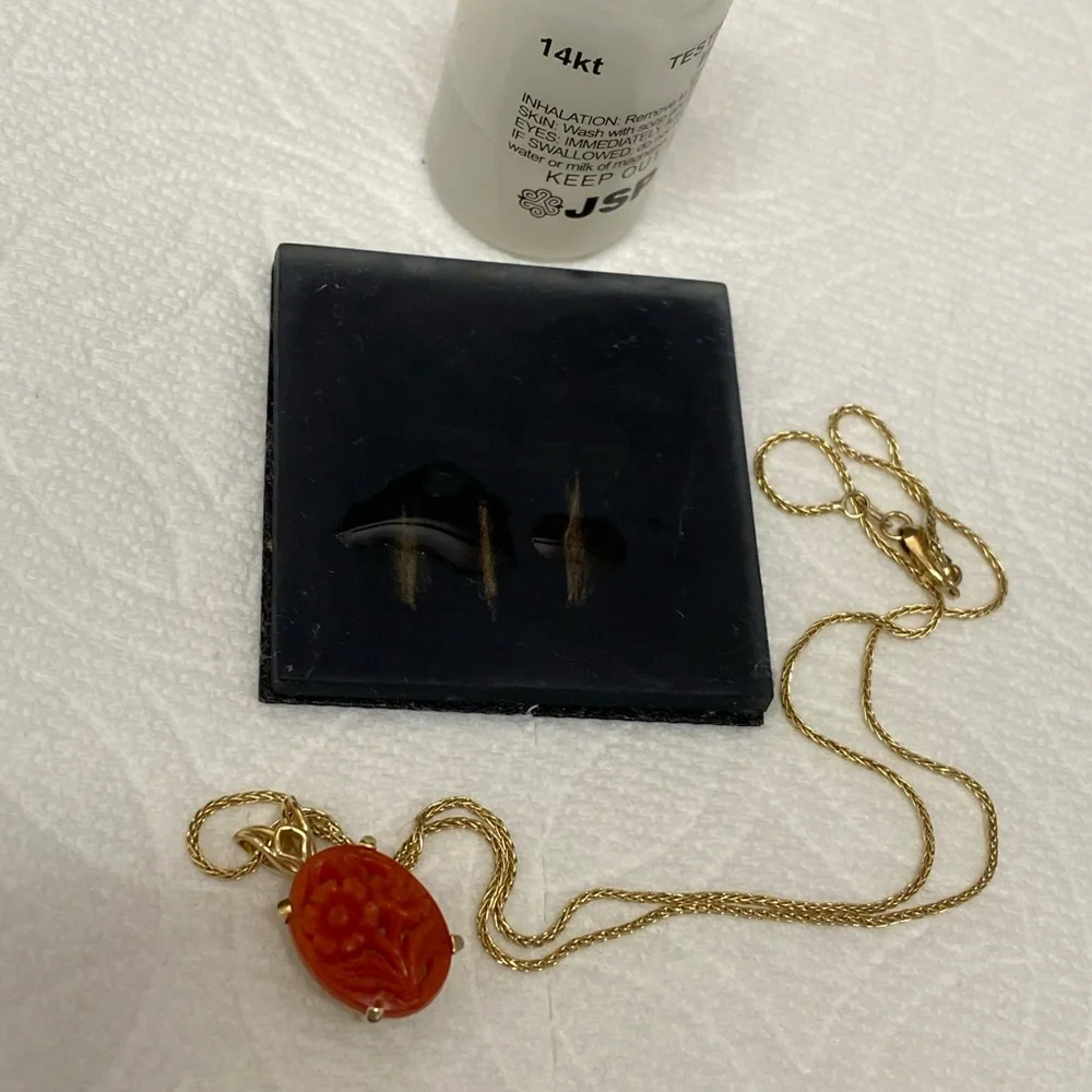 14k Solid Gold Italian Coral Floral Filigree Pendant Necklace 5.19g - Picture 2 of 16